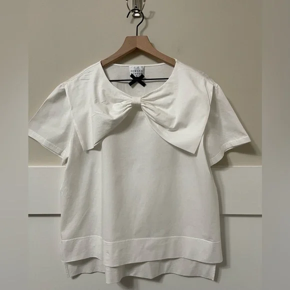 Edward Achour Paris Bow Sailor Style White High-Low Blouse Size 38 (Medium) - Picture 3 of 8